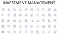 Investment management line icons collection. Interconnectedness, Trade, Exchange rates, Markets, Mtary policy, Fiscal