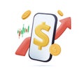 Investment, market trade and finance concept. Money financial online management. 3D modern vector illustration of mobile