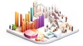 Investment portfolio data analytics financial service concepts 3D isometric illustration colorful graph, chart, Generative AI Royalty Free Stock Photo