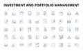 Investment and portfolio management linear icons set. Diversification, Yield, Asset allocation, Risk tolerance, Return