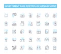 Investment and portfolio management linear icons set. Diversification, Yield, Asset allocation, Risk tolerance, Return