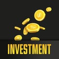 Investment poster or banner design template with golden coins.