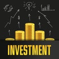 Investment poster or banner design template with golden coins.