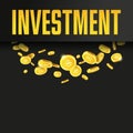 Investment poster or banner design template with golden coins.
