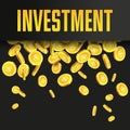 Investment poster or banner design template with golden coins.