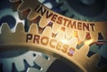 Investment Process on Golden Cogwheels. 3D Illustration.
