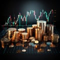 Investment prowess showcased through coins, forex graph, and LED brilliance