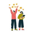 Investment in Stock with Man and Woman Character Cheering Trading Gaining Profit Vector Illustration Royalty Free Stock Photo