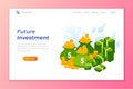 investment web banner background template. pile of coins and banknote illustration Royalty Free Stock Photo