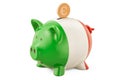 Investments in Italy. Piggy bank with flag and golden euro coin, business concept. 3D rendering Royalty Free Stock Photo
