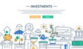 Investments line flat design banner with female managing finance