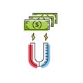 Investments and profits concept. Vector line icon. Magnet attracts money. Royalty Free Stock Photo