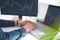 Investor analyzing stock market investments with financial dashboard, business intelligence, and key performance Royalty Free Stock Photo