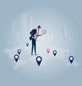Investor. Businessman looking for investment opportunity standing on the map of Europe. Concept business vector illustration