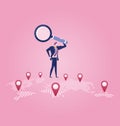 Investor. Businessman looking for investment opportunity standing on the map of Europe. Concept business vector illustration