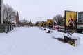 Invictus games 2022 ads in front frozen Peace Palace garden, International Court of Justice, under the Snow Royalty Free Stock Photo