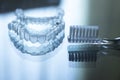 Invisible dental teeth brackets aligners retainers and toothbrus Royalty Free Stock Photo