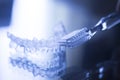 Invisible dental teeth brackets aligners retainers and toothbrus Royalty Free Stock Photo