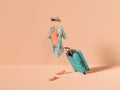 Invisible Traveler with Suitcase and Summer Attire on Peach Background