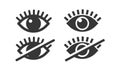 Invisible visible eye icon shape vector or open closed as show hide wink silhouette pictogram graphic clip art ui element design,