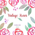 Invitarion card with watercolor vintage roses