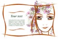 Invitation applique of of the girl`s face made of flowers and le