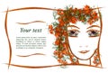 Invitation applique of of the girl`s face made of flowers and le