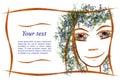 Invitation applique of of the girl`s face made of flowers and le