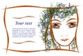 Invitation applique of of the girl`s face made of flowers and le