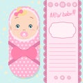 Invitation background with a cute baby, lettering, decorative scrapbook elements and space for text Royalty Free Stock Photo