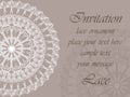 Invitation card with delicate crochet lace round ornament Royalty Free Stock Photo