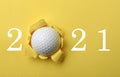 Invitation card design with ball for 2021 golf events