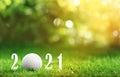 Invitation card design with ball for 2021 golf events