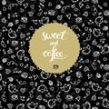 Invitation card design with tea and coffee and dessert illustration background