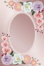 Invitation card with flowers and pink pearls  decorative frame Royalty Free Stock Photo