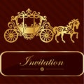 Invitation card with golden lettering. Vintage horse carriage design. Good idea for template, wedding card, retro style. Vector il Royalty Free Stock Photo