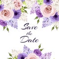 Invitation card with pink, purple and white flowers. Vector illustration. Royalty Free Stock Photo