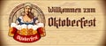 Beer Glass Foam Oktoberfest Girl Waitress Wood Background Flyer Copyspace Royalty Free Stock Photo