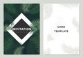 Invitation card template design, green palm leaves with white square frame Royalty Free Stock Photo