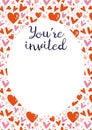 Invitation Card Template, You are invited, with heart pattern, cartoon style. Trendy modern vector illustration, hand