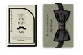 An invitation card to a man's day party. Vector bow tie. Black, white and gold are classic patterns with