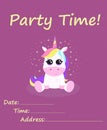 Invitation card with unicorn and title \