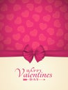Invitation card for Valentines day. Pink bow. Realistic tape. Background of hearts from scribbles. Template for your design. Vecto