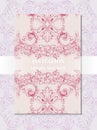 Invitation card Vector. Royal victorian pattern ornament. Rich rococo backgrounds. Primrose pink and lavender colors