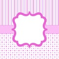 Lilac and pink invitation card with polka dots and stripes. Royalty Free Stock Photo