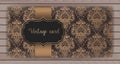 Invitation, cards with damask background. Arabesque style design. On wooden background. Business cards.