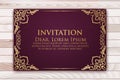 Invitation, cards with ethnic arabesque elements. Arabesque style design. Business cards. On wooden background