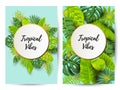 Invitation cards set with exotic leaves