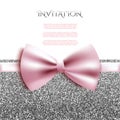 Invitation decorative card template with bow and silver glitter