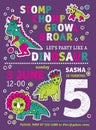 Invitation dinosaurs girl party birthday.